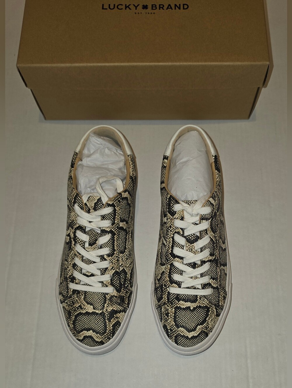 Lucky Brand Darleena Snake-Print Lace-Up Sneakers in Beige and Black Sz 10M